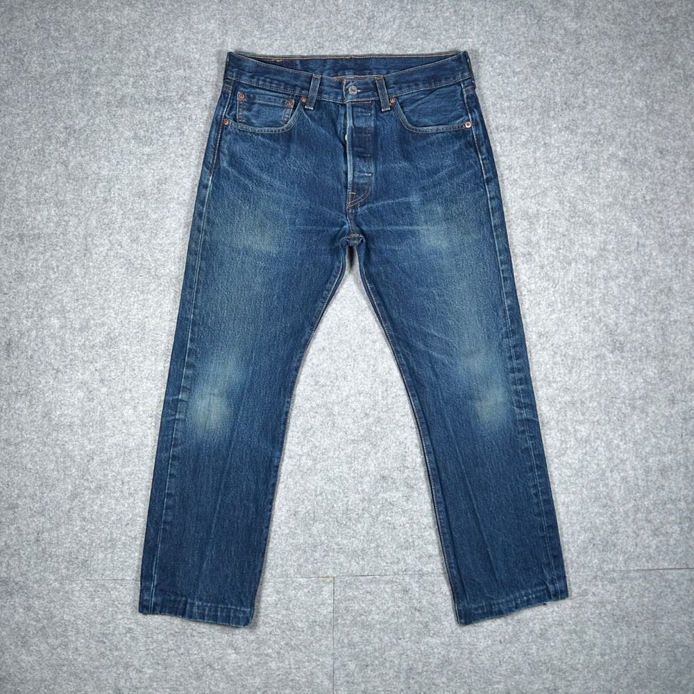 Levi's 501 Denim Jeans Mens 31x32 dark wash Blue Straight Leg Button Fly Classic